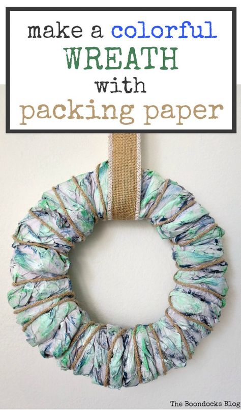 How to Make A Colorful Wreath with Packing Paper - The Boondocks Blog Packing Paper Crafts, Paint Cardboard, Crafts Adults, Making A Wreath, Wreath Inspiration, Funky Home, The Boondocks, Easy Diy Wreaths, Colorful Wreath