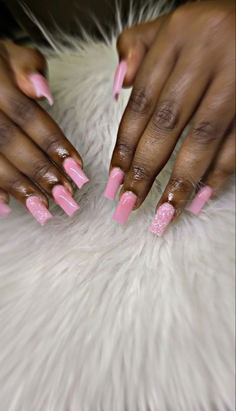 Short Acrylic Nails On Black Women Pink, Pink Pixie Nails, Pink Bling Nails Short, Pink Bday Nails Short, Short Nail Set Pink, Pink And White Acrylic Nails Short, Blue And Pink Nails Acrylic, Short Pink Nails With Rhinestones, Pretty Pink Nails Glitter