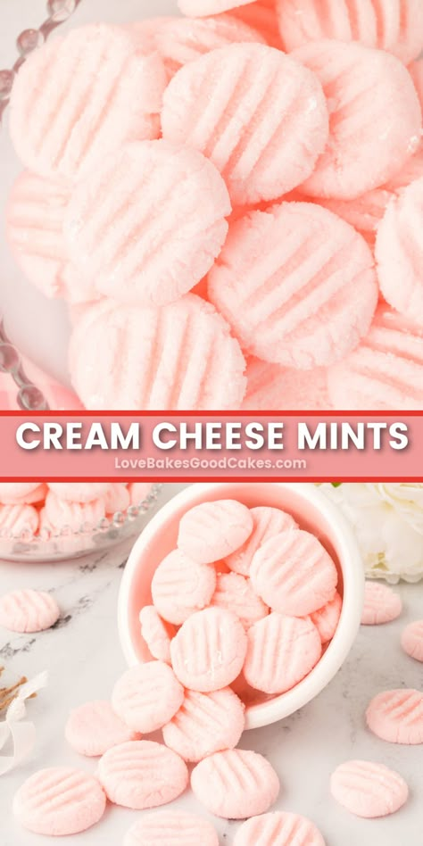 Cream Cheese Mints Cream Cheese Butter Mints, Cream Cheese Mints In Molds, Cream Cheese Mints Easy, Wedding Mints Cream Cheese, Cream Cheese Mints Wedding, Mints Cream Cheese, Homemade Mints, Freezing Cream Cheese, Mint Recipes Dessert