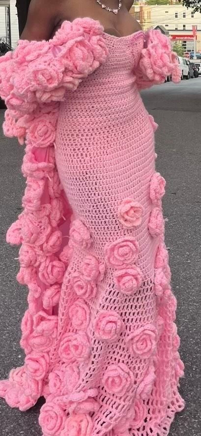 Crochet Things To Wear, Crocheted Prom Dress, Crotchet Pieces, Crochet Prom Dress, Crochet Prom Dresses, Crochet Sweater Outfit, Crocheted Outfits, Crochet Gown, Crochet Dress Outfits