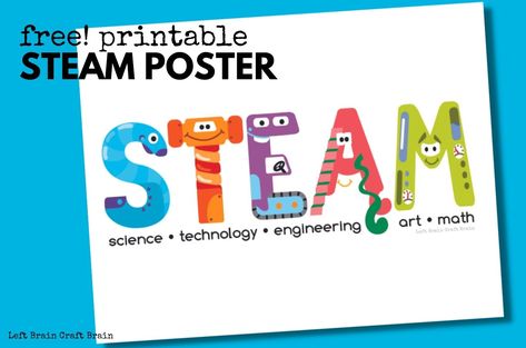 Free Printable STEAM Poster 1360x900 Brain Craft, Art Math, Engineering Art, Bored Jar, Steam Science, Steam Education, Stem Steam, Fun Printables, World Problems