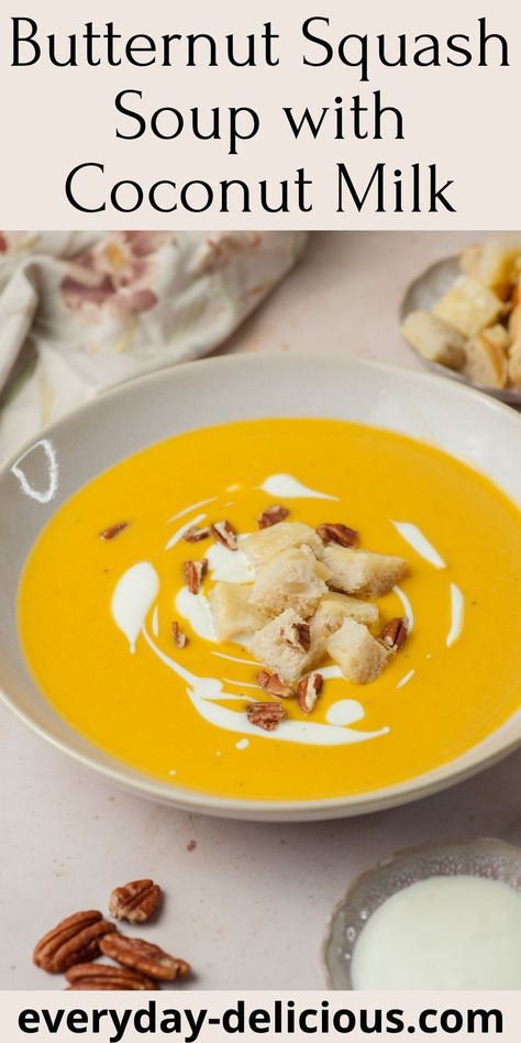 Pumpkin Butternut Squash Soup, Squash Soup With Coconut Milk, Pumpkin And Ginger Soup, Coconut Butternut Squash Soup, Butternut Squash Apple Soup, Soup With Coconut Milk, Vegan Butternut Squash Soup, Warm Soup Recipes, Butternut Squash Apple