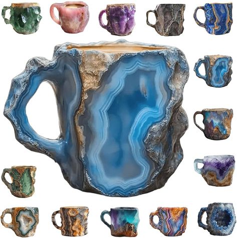 Amazon.com: Mineral Crystal Coffee Mugs￼, Mineral Crystal Coffee Mug￼, Crystal Mineral Coffee Mugs, Natural Mineral Crystal Coffee Mugs, Geode, Set, Agate, Blue, Rose Quartz, Green (E) : Home & Kitchen Crystal Mugs, Crystal Mug, Blue Rose Quartz, Minerals Crystals Rocks, Table Making, Saving Plan, Handmade Mug, Natural Minerals, Rich Colors