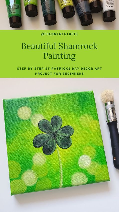 Learn how to paint this beautiful shamrock painting using acrylics. This Youtube beginner painting tutorial shows all the steps in painting a 3 leaf clover which I hope you'll enjoy watching and painting with me. It is an easy and step by step St Patricks Day Decor art project for beginners. Follow for more art videos and tutorials in different art mediums like watercolors, acrylic, oil pastels, gouache and more. Four Leaf Clover Painting Canvases, Shamrock Painting, Luck Painting, Beginner Painting Tutorial, Adapted Art, Clover Painting, Easy Paintings For Beginners, 3 Leaf Clover, Saint Patricks Day Art