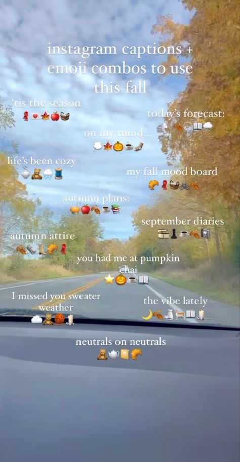 Fall Qoute Insta, Camping Emoji Combo, Fall Songs For Instagram Story, Paris Emoji, Instagram Captions Emoji Combos, Fall Insta Captions, Fall Emoji Combos, Winter Captions For Instagram, Winter Captions