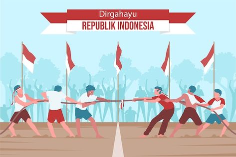 Flat indonesia independence day illustra... | Free Vector #Freepik #freevector #people #celebration #holiday #event Independence Day Illustration, Pulling Rope, World Emoji, World Emoji Day, Flat World, Rope Pulls, 17 Agustus, Day Illustration, State Outline