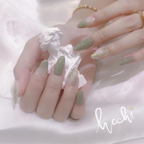 Sage Jelly Nails, Cute Jelly Nails, Green Jelly Nails, Jade Nails, Barbie Nails, Asian Nails, Blush Nails, Classy Acrylic Nails, Pretty Gel Nails