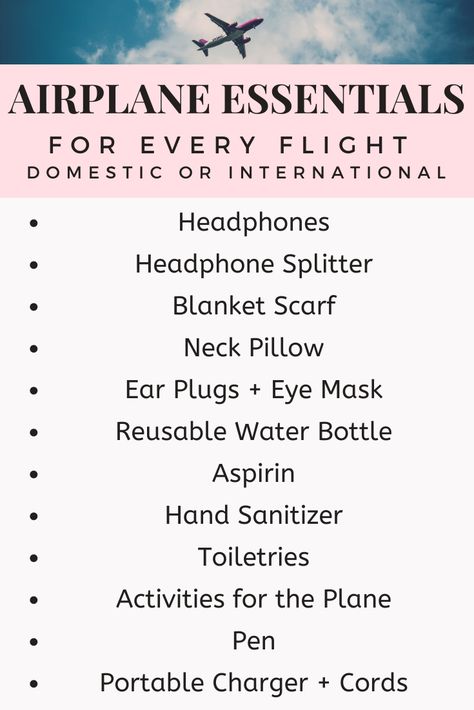 Here are all the airplane essentials that I bring on every flight.  This airplane packing list works for men and women. I would even say these airplane essentials work for teens and older kids. These are some of my best travel tips to help you survive a long flight in economy. So next time you're headed out on vacation make sure you bring all these items in your carry on or airplane personal item. How To Pack For Flying, Travel Essentials Flying, Packing For Flight Tips, Flying Tips Packing, First Time Flying Tips Packing Lists, Packing For Airplane, Aeroplane Essentials, Airplane Bag Essentials, Plane Ride Essentials