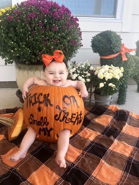 Pumpkin Photo - Trick or Treat Smell my Feet Trick Or Treat Smell My Feet Pumpkin, Halloween Baby Pictures, Pumpkin Photos, Pumpkin Birthday, Baby In Pumpkin, Fall Baby, Halloween Pictures, Baby Photoshoot, 1st Bday