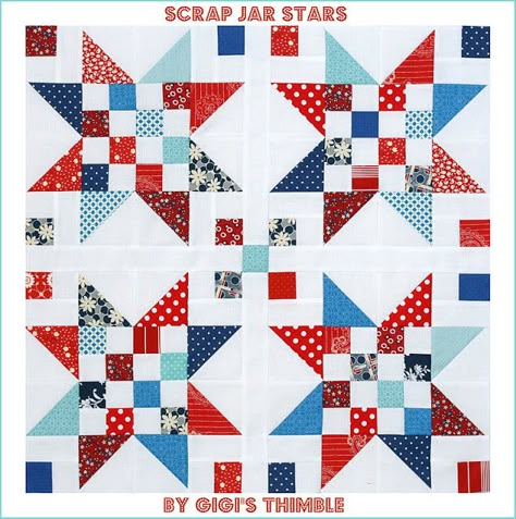 Gigi's Thimble: Scrap Jar Stars ~ Tutoroial & Giveaway! Flag Quilts, Stars Quilt Pattern, Hearts Quilt, Stars Quilt, Flag Quilt, Binding Tutorial, Shop Car, Patriotic Quilts, Quilt Of Valor