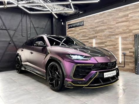 TOPCAR DESIGN on Instagram: "Bright Lambo Urus wrapped in Satin Purple color by @promomoto 🔥 TopCar Design carbon fiber aerodynamic body kit with Shark style lightweight forged wheels. How do you like this style? Price and configuration of this tuning package are available on our website www.topcar-design.com #topcar #topcardesign #lamborghini #lambourus #urus #carbonfiber #forgedwheels #cartuning #tuning #cardesign" Lambo Urus, All Black Lamborghini Urus, Lamborghini Urus Wrap, Lamborghini Urus Purple, Lamborghini Urus Wide Body Kit, Wide Body Lamborghini Urus, Lamborghini Suv Urus, Lamborghini Urus Performante, Purple Interior