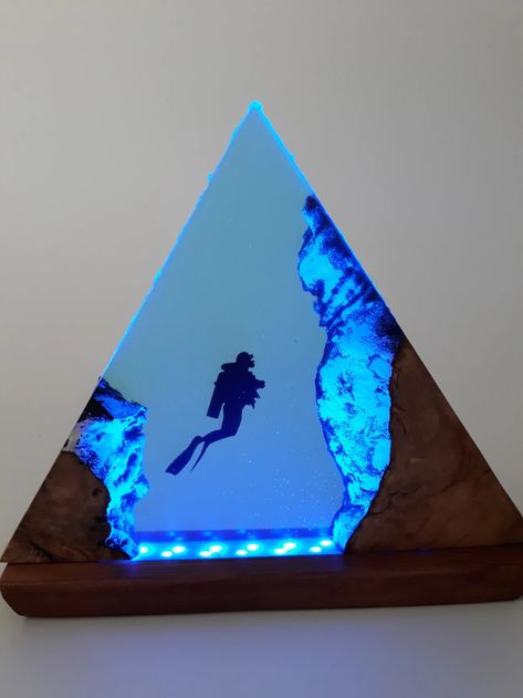 Unique Epoxy Resin Diver Night Light Triangle Ocean Deep | Etsy Ocean Room Decor, Resin Night Light, Epoxy Ideas, Deep Diving, Diy Resin Projects, Resin Art Painting, Epoxy Resin Wood, Diy Resin Art, Diy Activities