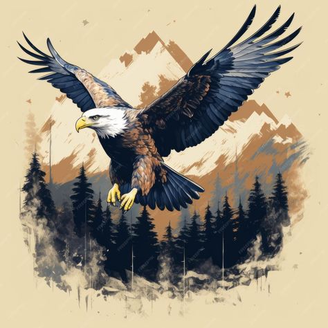 Premium AI Image | Majestic Eagle Soaring Over Mountain Range Vintage Tshirt Design Eagle Tshirt Design, Eagle Soaring, Vintage Tshirt Design, Mountain Background, Eagle Mountain, Eagle Graphic, Graphic Tshirt Design, Mountain Range, Tshirt Design