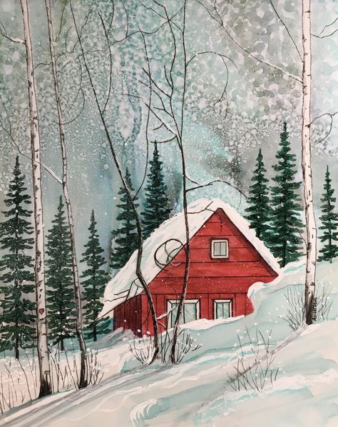 Cottage Art Painting, Colour Drawing, Arte Aesthetic, Watercolor Art Landscape, Farm Paintings, Art Painting Tools, Barn Painting, Winter Watercolor, Diy Watercolor Painting