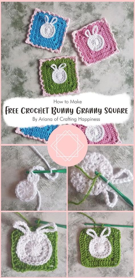 Bunny Crochet Square, Granny Square Bunny, Bunny Granny Square, Free Crochet Bunny, Crochet Cables Pattern, Granny Square Tutorial, Granny Square Pattern, Hobby Ideas, Crochet Bunny Pattern