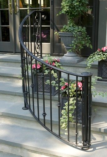 Garden Stairs - traditional - exterior - philadelphia - Lasley Brahaney Architecture + Construction Porch Step Railing, Wrought Iron Porch Railings, Iron Railings Outdoor, Front Porch Stairs, Exterior Stair Railing, Porch Handrails, Outdoor Stair Railing, Wrought Iron Stair Railing, Wrought Iron Handrail