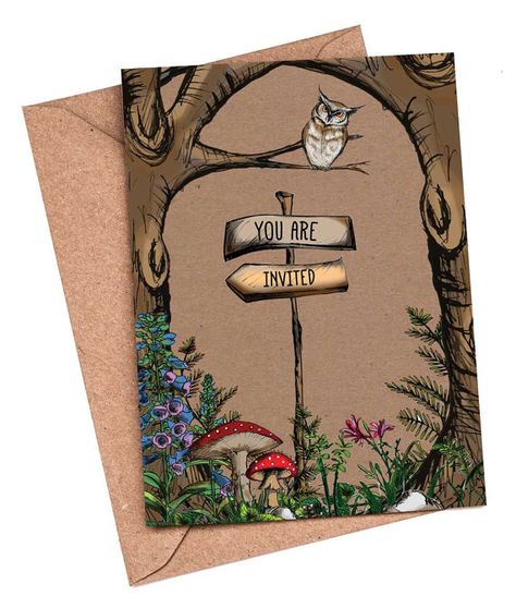 10 or 5 x Woodland blank invitations Blank by PaperWillowDesign Blank Party Invitations, Cottagecore Birthday, Woodland Themed Wedding, Forest Invitation, Best Wedding Reception, Baby Shower Advice Cards, Woodland Walk, Baby Shower Advice, Wedding Reception Invitations