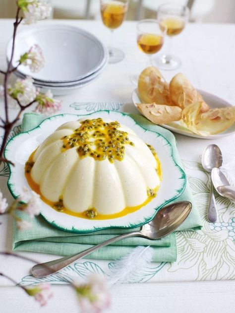 Passion fruit pannacotta Passionfruit Recipes, Recipes Fruit, Panna Cotta Recipe, Make Ahead Desserts, Delicious Magazine, Beautiful Desserts, Fruit Recipes, Passion Fruit, Flan