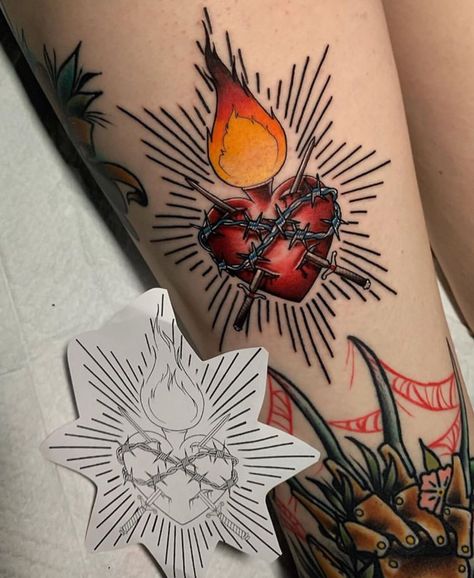 Heart Torch Tattoo, Flaming Sacred Heart, American Traditional Sacred Heart Tattoo, Stone Heart Tattoo, Burning Heart Tattoo, Flaming Heart Tattoo, Real Heart Tattoos, Rose Chest Tattoo, Matching Tattoos For Siblings