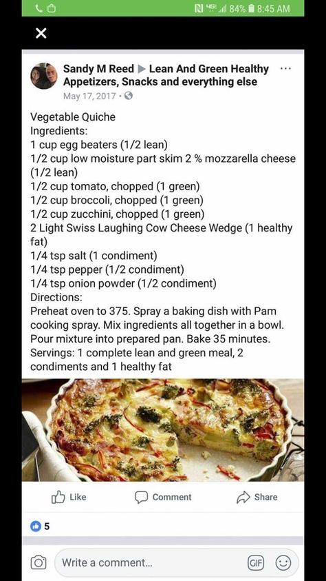 Lean Green Meals, Tracy Jones, Medifast Recipes, Veggie Quiche, Lean Protein Meals, Green Breakfast, Vegetable Quiche, Lean And Green, Pear Salad