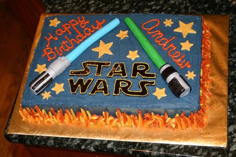 Light Saber Cake, Star Wars Cake Decorations, Lego Star Wars Cake, Star Wars Cake Toppers, Star Wars Birthday Cake, 5th Birthday Cake, Birthday Sheet Cakes, Star Wars Decor, Star Wars Cake