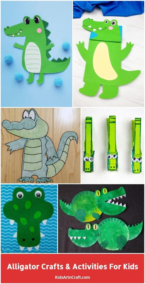 Alligator Crafts & Activities for Kids - Kids Art & Craft Paper Plate Alligator Craft, Alligator Craft Preschool, Craft With Cardboard, Alligator Craft, Paper Bag Puppet Craft, Reptile Crafts, Alligator Crafts, Camel Craft, Craft With Paper