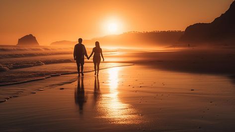 Premium AI Image | A couple walking on a beach at sunset Beach Walks Couple, Walk Couple, Couple Sunset, Action Board, Couple Walking, Beach At Sunset, Sunset Images, Couples Walking, Vertical Images