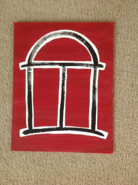 DIY UGA arch painting Uga Arch Painting, Preppy Painting Uga, Uga Painting Canvases, Uga Painting, Uga Arch, Uga Dorm, Arch Painting, Preppy Paintings, Basement Diy