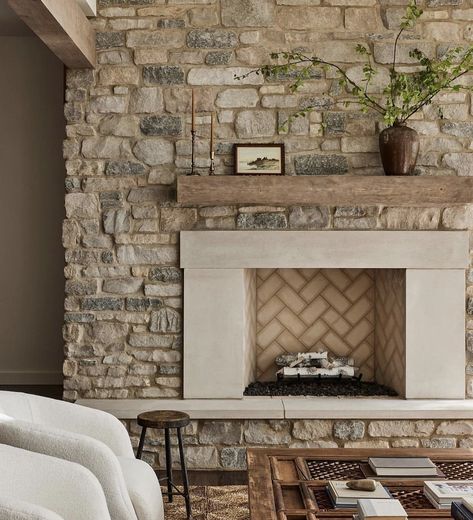 Lakehouse Living Room, Limestone Fireplace Surround, Living Room Fireplace, English Cottages, Cool Bunk Beds, Fireplace Built Ins, Old Cottage, Fireplace Makeover, Luxury Homes Dream Houses