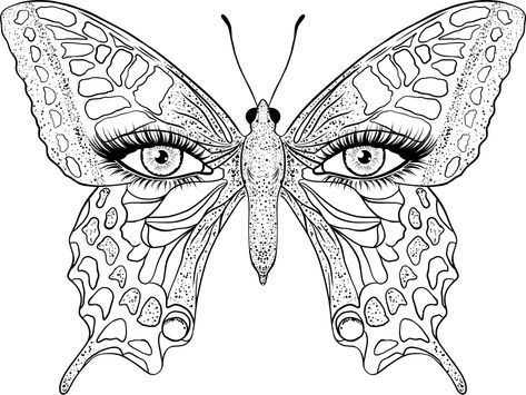 Butterfly Tattoo Sketch, Drawing Of A Butterfly, A Butterfly Tattoo, Butterfly Face, Homemade Stuff, Adult Coloring Designs, Face Icon, White Drawing, Female Eyes