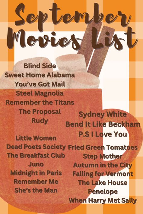 A list of movies to get you into the fall spirit! September Movies List, September Movie List, Autumn Astethic, September Movies, Fall Family Movies, Fall Movies List, Fall Movies To Watch, September List, Movies Marathon