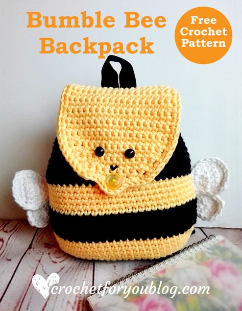 Bee Backpack, Crochet Backpack Pattern, Crochet Shell Stitch, Crochet Backpack, Crochet Bee, Bunny Crochet, Trendy Sewing, Backpack Pattern, Haken Baby