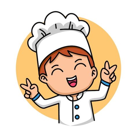 Chef boy smiling cartoon Premium Vector | Premium Vector #Freepik #vector #chef-character #chef-cartoon #chef-uniform #cartoon-boy Cute Chef Cartoon, Chef Sticker, Chef Character, Chef Cartoon, Chef Art, Baby Chef, Cartoon Chef, Kid Chef, Mini Chef