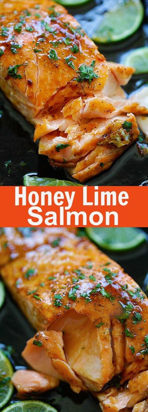 Honey Lime Salmon, Salmon With Honey, Honey Salmon, Garlic Butter Salmon, Lime Salmon, Baked Salmon Recipes, Salmon Dishes, Fish Dinner, Honey Lime