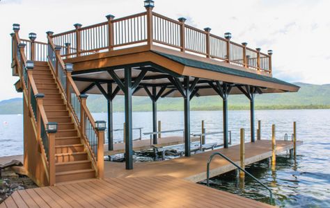 Lake House Dock, Lake Bar, Boathouse Design, Dock Ideas, Dock House, Boat Docks, Lake Dock, Lakefront Living, Lakefront Property