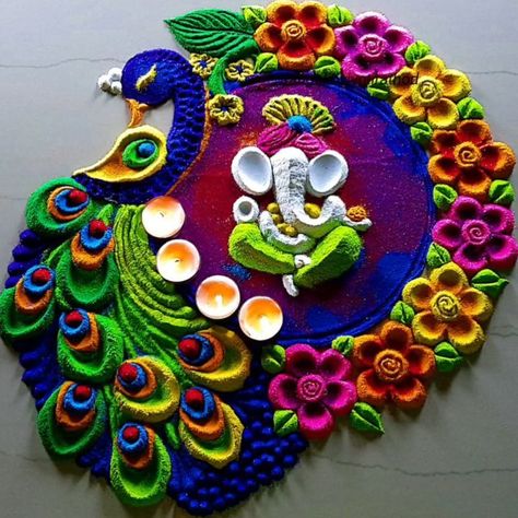 Beautiful Rangoli Designs Latest, Diwali Special Rangoli Design, Ganesh Rangoli, Diwali Design, Easy Rangoli Designs Videos, Very Easy Rangoli Designs, Rangoli Designs Simple Diwali, Easy Rangoli Designs Diwali, Paper Crafts Magazine