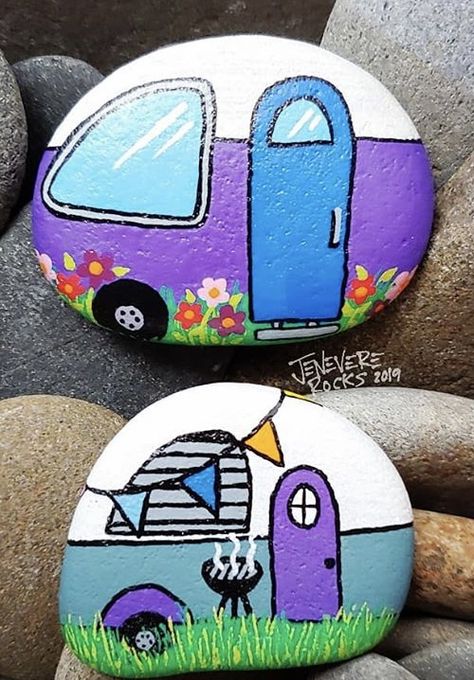 Camper Art, Garden Rock Art, Diy Rock Art, Painted Rock Animals, Stone Art Painting, Happy Stones, Painted Rocks Kids, Acrylic Paint Pens, Painted Rocks Craft