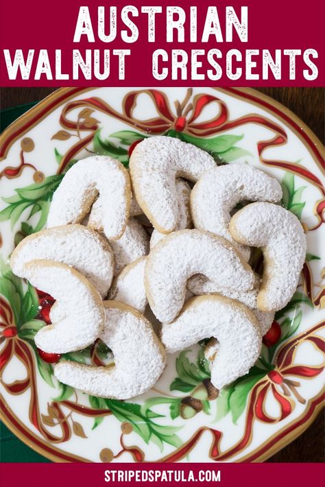 Maida Heatter’s buttery, powdered sugar-topped Crescent Cookies with Walnuts (Austrian Walnut Crescents) are one of my family’s longstanding Christmas traditions. Perfect for cookie trays and swaps! #cookies #cookieswap #christmascookies #dessert #dessertrecipes Cookies With Cornstarch, Cookies With Walnuts, Crescent Cookies, Walnut Cookies, Shower Cookies, Cookie Swap, Cookie Tray, Holiday Cookie, Party Recipes