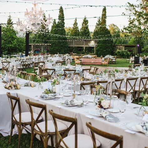 Vogue Weddings on Instagram: “To reach Adriana Diaz (@cbsdiaz) and Bryan Smith's reception at the Chicago Botanic Garden, guests walked over a wooden bridge sheltered by…” Transform Backyard, Chandelier Wedding, Love Of Family, Salsa Music, Bistro Lights, Perfect Backyard, Botanic Garden, Chandeliers, Wedding Reception