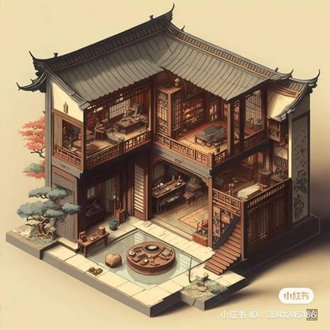 Sims4 Build, Chateaux Interiors, Astrology Houses, Ancient Chinese Architecture, Traditional Japanese House, Fantasy Rooms, Isometric Art, Floor Plan Layout, Isometric Design