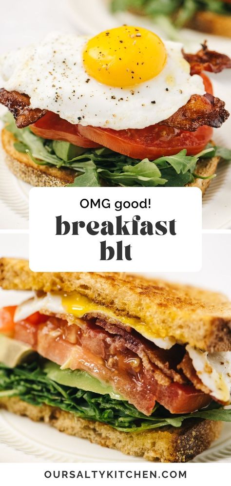 Skip the drive-through and make the best breakfast sandwich at home. Our breakfast BLT is simply the best - layer super crispy bacon with salted tomatoes, spicy arugula, and creamy avocado on toasted slices of thick bread. A perfectly cooked runny egg is the piece de resistance and officially marks this "the best breakfast sandwich, ever". Layer it up and enjoy!! Salted Tomatoes, Blt Breakfast Sandwich, Sandwiches With Bacon, Breakfast Blt, French Toast Bread Pudding, Blt Recipes, Easy Homemade Pancakes, Best Breakfast Sandwich, Better Breakfast