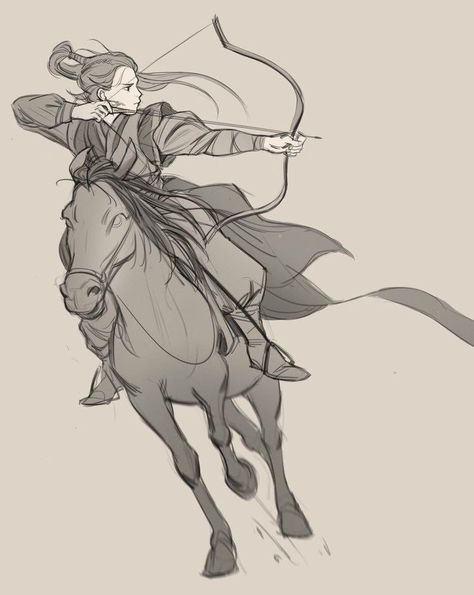 Archer Pose, Tb Choi, Ride Drawing, Horse Drawing, Bow And Arrow, Horse Drawings, Character Sketches, Arte Sketchbook, Art Poses