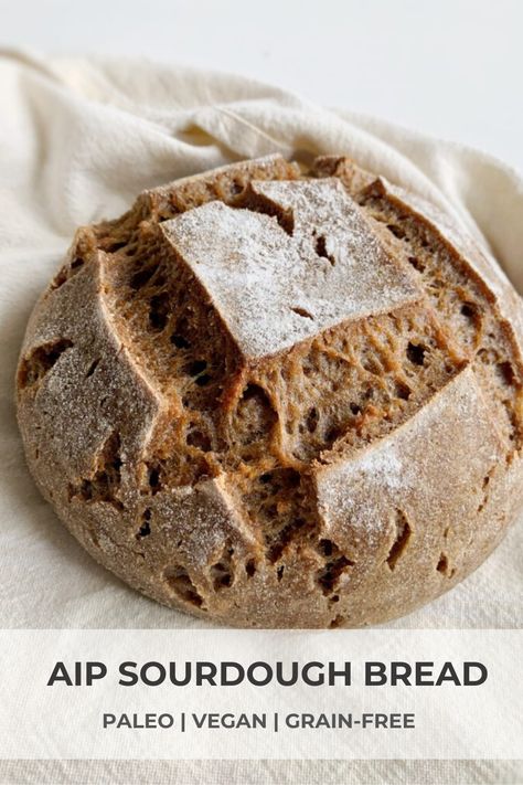 This rustic vegan, paleo and AIP sourdough bread is made with a blend of grain-free flours and white sweet potato mash. Aip Sides, Aip Breakfast, Autoimmune Recipes, Autoimmune Paleo Recipes, Aip Paleo Recipes, Medicine Tips, Gluten Free Sourdough, Paleo Bread, Rustic Bread