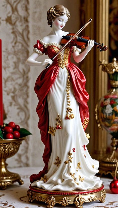 Decoration - Christmas porcelain limoges of lady statue playing violin - AI creation Lady Statue, Playing Violin, Christmas Porcelain, Christmas Cards Kids, Lladro Porcelain, Beautiful Wallpaper For Phone, Cartoon Images, Ceramic Figurines, Religious Art