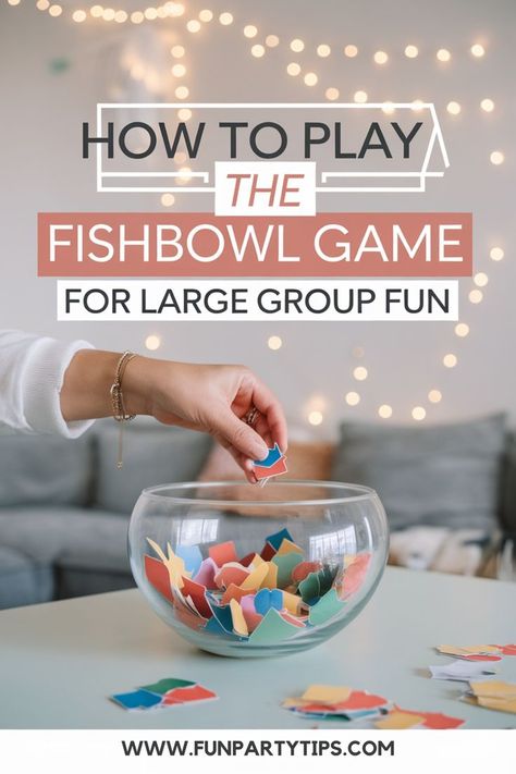 Wave goodbye to the hassle of game night planning with the Fishbowl Game, a fantastic choice for family fun night that caters to both kids and adults. Whether you're entertaining a small group or a large crowd, this game hits the mark with its simplicity and hilarious rounds. Part charades, part Taboo, & part No equipment? No problem! All you need is paper and pencil for this easy, engaging fun group game. Make your next family night one for the books, with no supplies required! Fishbowl Game Rules, Fishbowl Game Ideas, Fishbowl Game Words, Fish Bowl Game Ideas, Birthday Game Night Party, Games Night Ideas For Adults, Fishing Party Games, Fish Bowl Game, Fishbowl Game