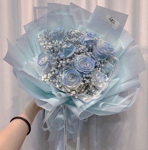 #roses #bouquet #blue Ice Blue Flower Bouquet, Baby Boy Bouquet Flowers, Ice Blue Bouquet, White And Blue Roses Bouquet, Blue And White Roses Bouquet, Blue Ribbon Bouquet, Baby Blue Flower Bouquet, Light Blue Flower Bouquet, Baby Blue Bouquet