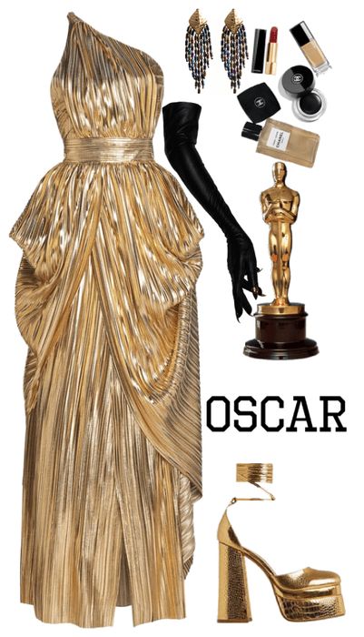 Oscar Dresses Vintage, Oscar Outfit Ideas, Night At The Oscars Theme Party Outfit, Award Shows Outfits, Oscar Night Outfit, Oscar Themed Party Outfit, Hollywood Theme Party Outfit, Gold Birthday Outfit, Black And Gold Outfit