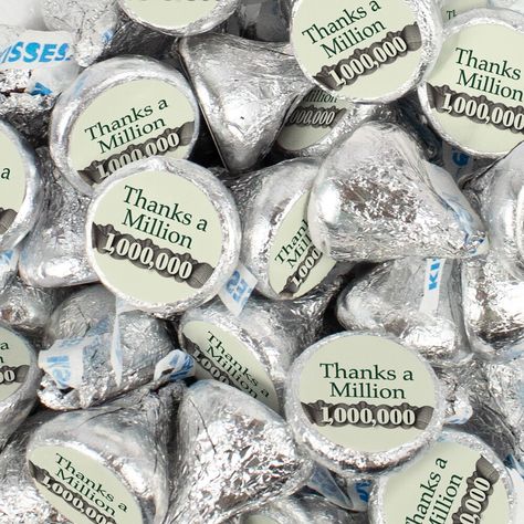 Say thank you with candy! These delicious individually wrapped Appreciation Hershey's Kisses candies are completely assembled with Million Thank You themed stickers. Fill goodie bags, party favors or create your own candy buffet table. Candy orders ship with cold pack packaging as needed.