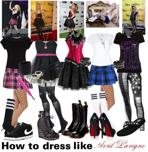 "How to dress like avril lavigne..3" by alltimeinsane-slytherinmybedplzz ❤ liked on Polyvore Avril Lavigne Girlfriend Outfit, Avril Lavigne Inspired Outfits, Avril Lavigne Concert Outfit Ideas, Avril Lavigne Outfits Ideas, Avril Lavigne Aesthetic Outfits, Avril Lavigne Outfits Punk, How To Dress Scene, Avril Lavigne Costume, Avril Lavigne Fashion