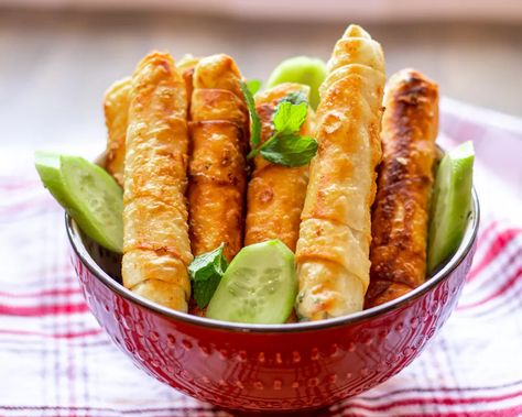 Turkish Cheese Rolls (Sigara Borek) - Cooking Gorgeous | Professional Chef Gone Blogger Turkish Cheese, Baked Boneless Chicken Thighs, Types Of Pastry, Turkish Baklava, Cheese Rolls, Turkish Breakfast, Filo Pastry, Cheese Rolling, Breakfast Items